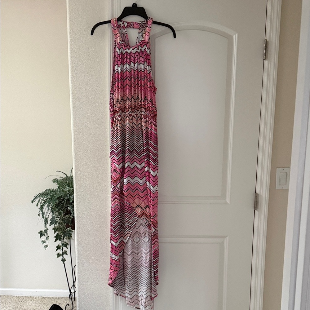 Jennifer Lopez Pink Chevron Halter Maxi Dress